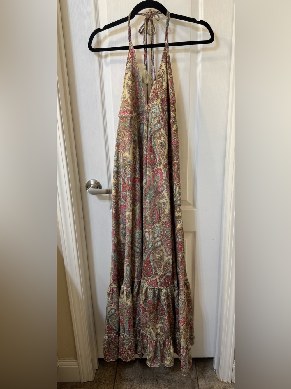 Bohemian Paisley Halter Maxi Skirt — Beige, Pink & Teal
